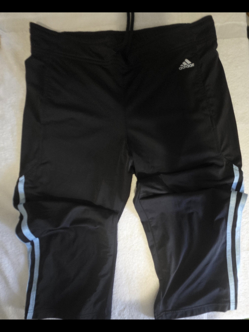 adidas Black Capri Track Pants with Light Blue Side Stripes